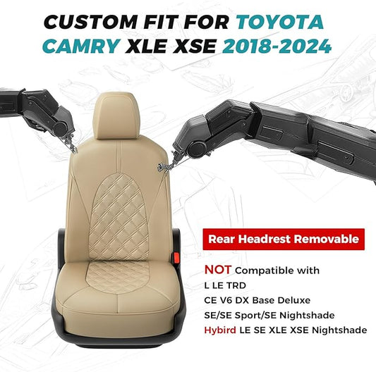 for Toyota Camry Seat Covers XLE XSE V6 2018 2019 2020 2021 2022 2023 2024 - Custom Fit Car Seat Covers Full Set, Breathable Waterproof Leather Seat Covers for Cars, Beige Not for Hybrid
