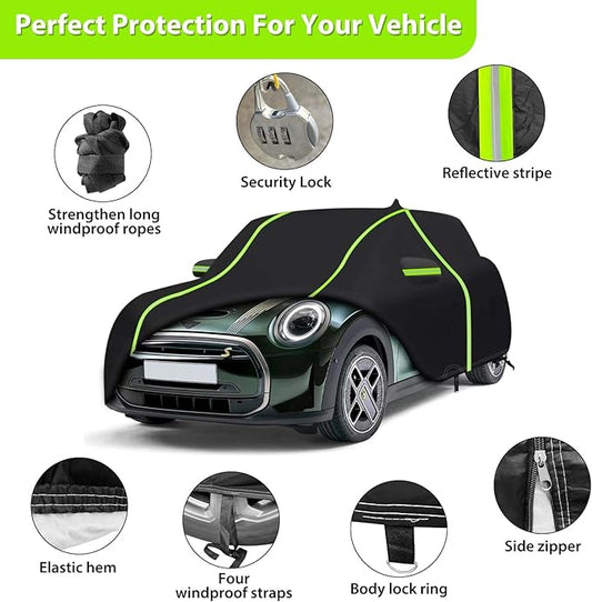 Car Cover for 2014-2024 Mini Cooper/Cooper S/Hardtop/Clubman 4-Door,6 Layers PEVA Full Car Cover – All-Weather UV, Dust, Snow Protection – Windproof Outdoor/Indoor Cover with Door Zipper
