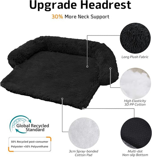 GGIB Calming Dog Bed Fluffy Plush Dog Mat for Furniture Protector with Removable Washable Cover for Large Medium Small Dogs and Cats (Medium, Black)