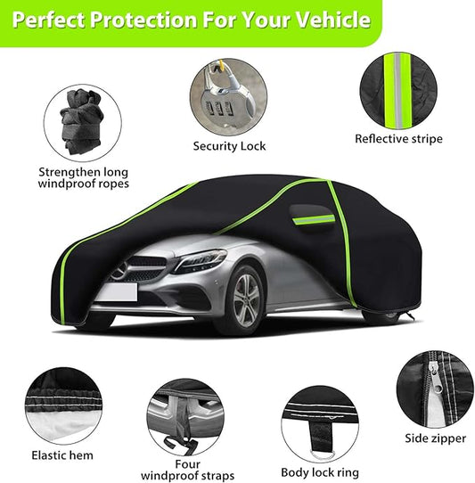 Car Cover for 2008-2024 Mercedes Benz C-Class C300 C350 C400 C450 C63 AMG,PEVA Full Car Cover โAdding Cotton Protection, All-Weather UV, Dust, Snow Protection with Door Zipper
