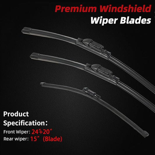 OTUAYAUTO Windshield Wiper Blades - Replacement for Porsche Macan 2015-2023, Front and Rear Wipers Set, Top Lock - 24"+20"+15" (Pack of 3)