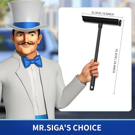 MR.SIGA Professional 2-in-1 Car Window Squeegee and Sponge Scrubber for Cleaning and Washing, Rubber Blade Cleaner With Handle, Black