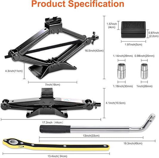 Scissor Jack, 2.5T(5512 Lbs), High-Strength Car Jack and Stand Kit with Rubber Pad, Tire Changing Kit with Ratchet Handle and Lug Wrench, Universal Vehicle Emergency Set for Various Models
