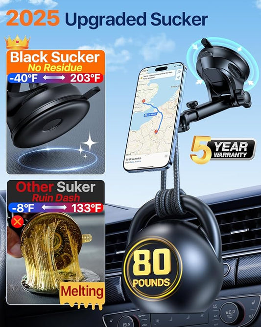 HTU for MagSafe Car Phone Mount Magnetic Phone Holder for Windshield Vent Dashboard Magnetic Suction Phone Mount for iPhone 16/15/14/13/12 & Android (Neutral Gray)