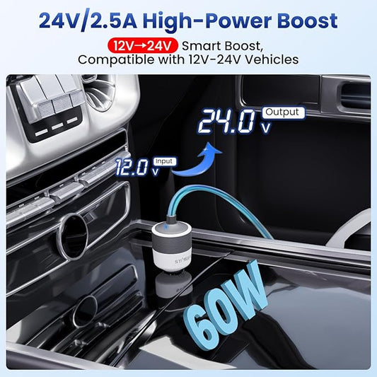 Starlink Mini Car Adapter - 12V to 24V DC Step Up Converter with 60W Car Cigarette Lighter Adapter, Starlink Mini 12V Adapters Supports Official 30M Starlinks Cable, Ideal for RV, Boat, Trailer