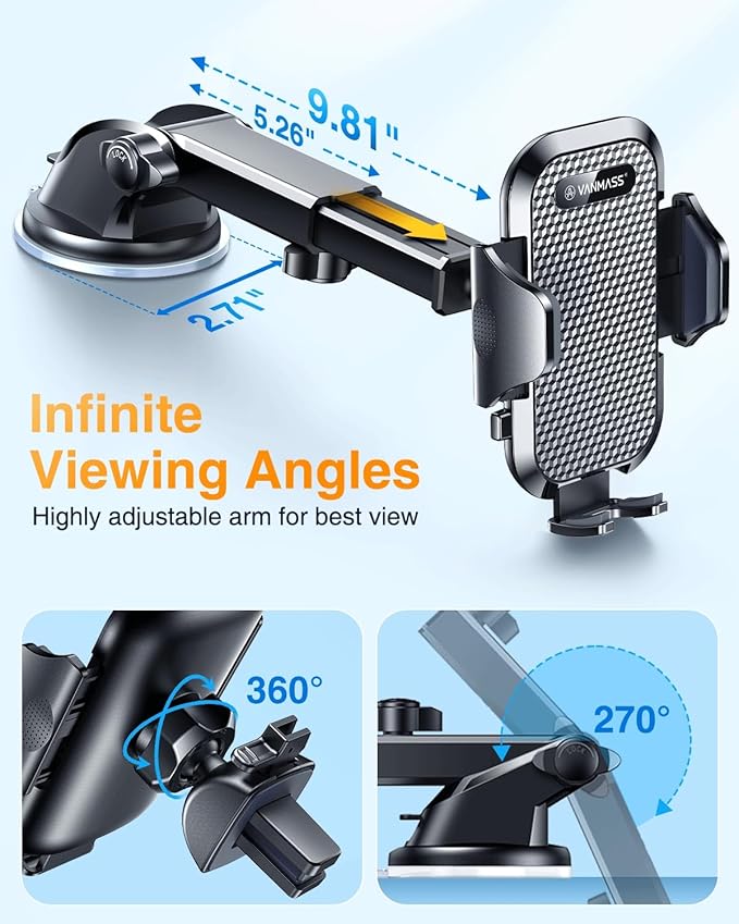 VANMASS Car Phone Holder 2025 Military-Grade Phone Holder for Your Car Windshield Dashboardใ 65 Lbs Strongest SuctionใใPatent & Safety Certsใ Universal Cell Phone Car Mount for iPhone Samsung Android