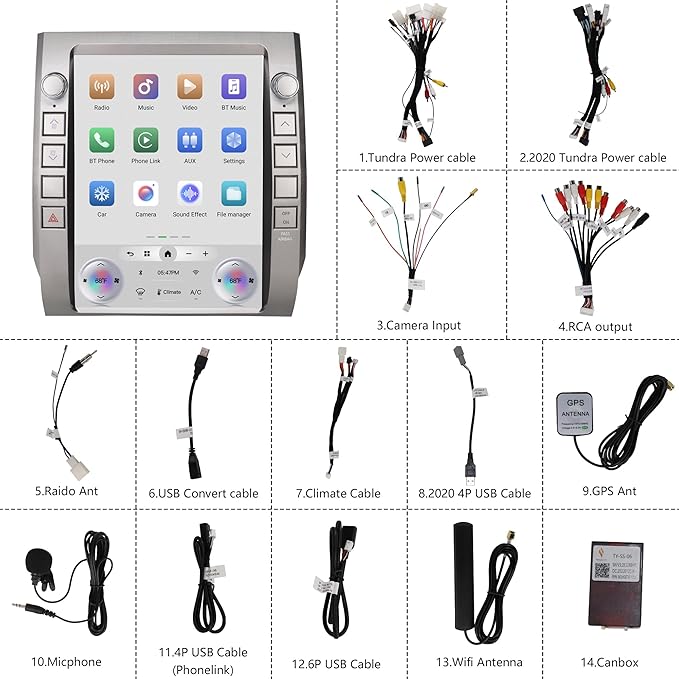 Android Car Radio Stereo for Toyota Tundra 2014-2020 with Wireless Carplay&Android Auto,12.1โณ HD Touch Screen T-Style Head Unit 3+32G Car Multimedia Player Replacement WiFi,GPS,Bluetooth,SWC