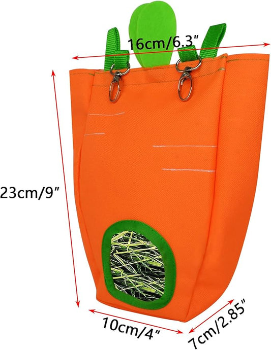 GKYZBB Rabbit Hay Feeder Bag for Cage Guinea Pig Timothy Hay Dispenser Storage Manger Hanging Large Less Waste for Bunny(Carrot)