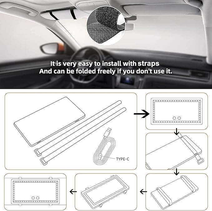 Car Sun Visor Vanity Makeup Mirror, 2 Pcs Rechargeable with 3 Light Modes & 60 LEDs - Dimmable Clip-on Rear View Sun-Shading Cosmetic Mirror, Universal for Car SUV Truck (Black)