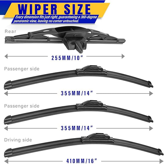 4 wipers Replacement for 2007-2014 Toyota FJ Cruiser, Windshield Wiper Blades Original Equipment Replacement - 16"/14"/14"/10" (Set of 4) U/J HOOK