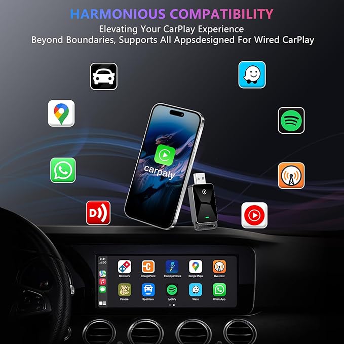 Wireless CarPlay Adapter for Apple CarPlay,Convert Wired to Wireless iPhone CarPlay Adapter,Plug and Play, No Latency, Mini Wireless CarPlay Dongle for Cars from 2016 and iOS 10+ (Black)