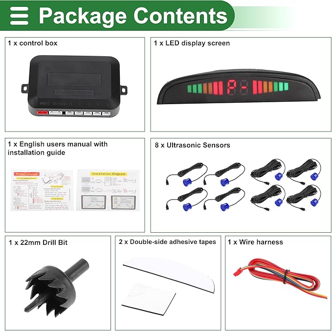 Motoforti Universal Car Auto Vehicle Reverse Backup Radar System Reverse Parking Sensors Alarm Buzzer Reminder Distance Detection Dark Blue 8 Parking Sensors