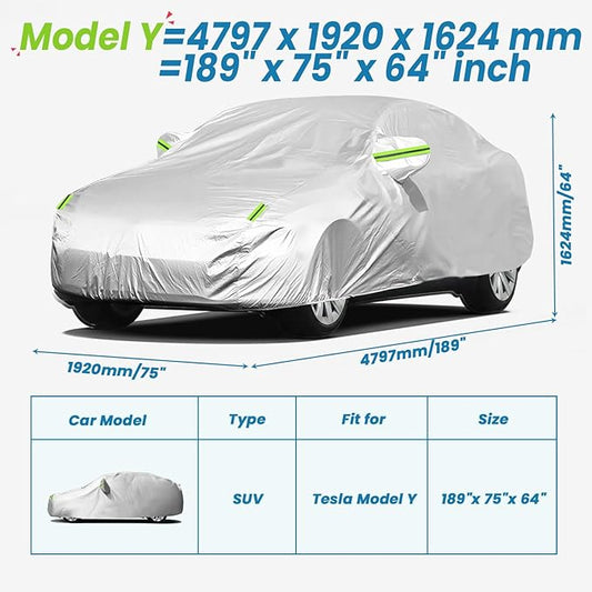 Tesla Model Y Waterproof SUV Car Cover - UV Protection All Weather Outdoor Dustproof Custom Fit with Storage Bag - Full Vehicle Protective Cover for Snow/Sun/Rain/Dust