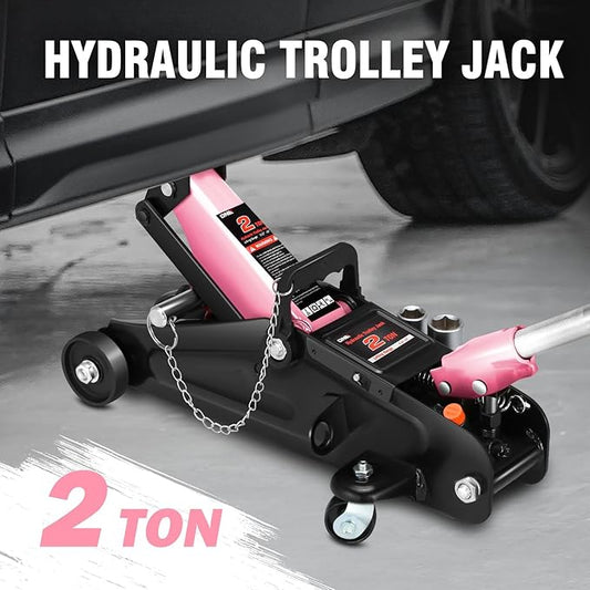 DNA MOTORING Floor Jack with Socket and Lock, Low Profile Hydraulic Trolley Jack for Cars Lift, 2 Ton (4000 lbs) Capacity, Lifting Range 5.12"-13", Pink, TOOLS-00677-PK
