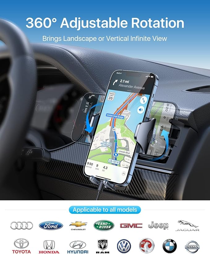 andobil Car Phone Mount - Military Sturdy, Firmly Grip & Never Slip, Ultra Stable, Easy Used, Compatible with iPhone 16 Pro Max, 16, 15, 14, 13, 12 Android Samsung S24 S23, Silver Car Vent Accessories