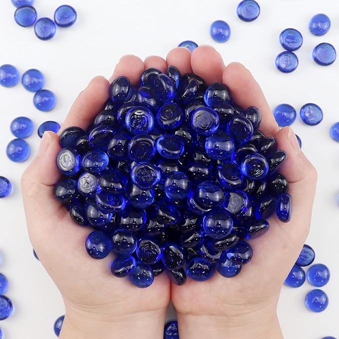 0.96LB Glass Beads Vase Filler Aquarium Gravel Decor Flat Glass Marbles Gems Pebbles Fish Tank Rocks Home Decorative Art Craft - Cobalt Blue
