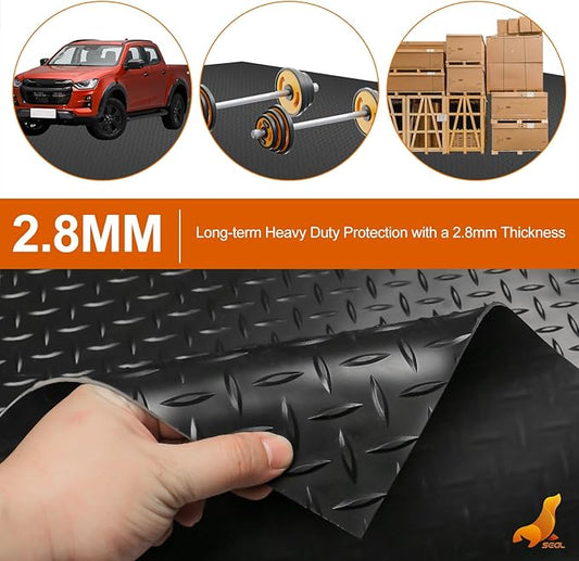 SEAL 5 x 8 Ft Premium Garage Floor Mat, Solid 2.8mm Thickened Black Commercial Grade Heavy Duty Parking Mat for Garage Floor, Golf Cart, Water/Stain Resistant Floor Runner (Embossed Diamond Plate)
