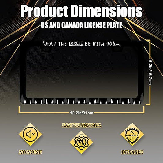 May The Forest Be with You License Plate Frame Funny Text License Plate Holder for Personalized Car Decorative Stainless Steel Forest License Plate Auto Part with Screws 12.2" x 6.2"