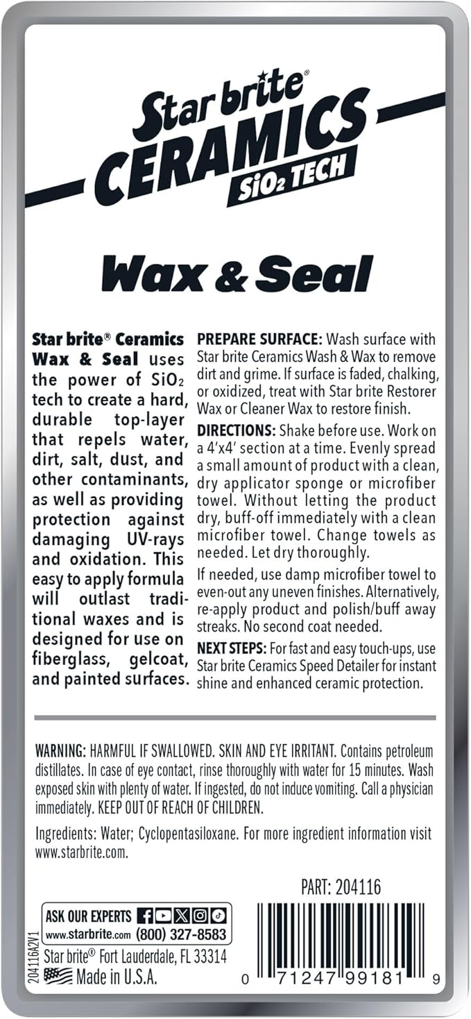STAR BRITE Ceramics Wax & Seal - Green Apple Scent - SiO2 Tech for Ultimate Protection, Repels Water, Dirt, UV - Ideal for Fiberglass, Gelcoat, Painted Surfaces - 16 oz (204116)