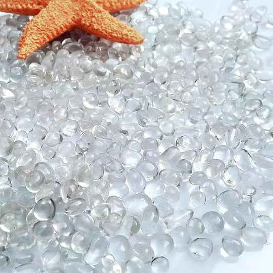 1 Lb (460 g) Clear Sea Glass Stones Irregular Rainbow Glass Pebble Decorative Rock Glaze Quartz Tumbled Gemstone Chips for Aquarium Decoration/Vase Filler/Jewelry Making/Handwork Craft