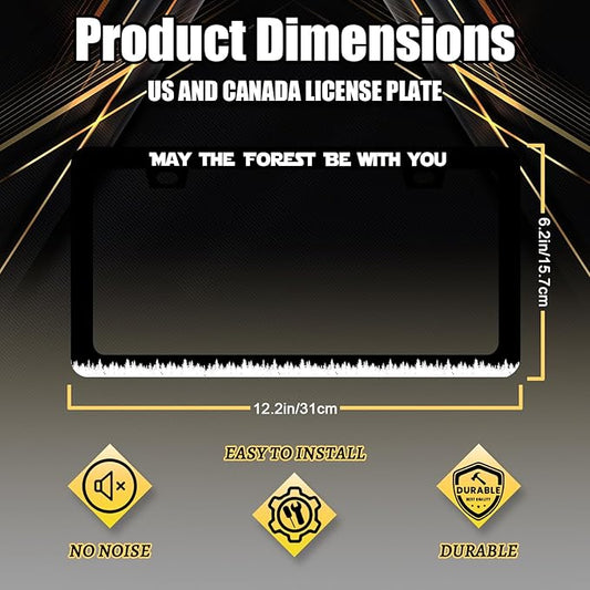 Funny License Plate Frame May The Forest Be with You License Plate Holder for Personalized Text Car Decorative Stainless Steel Forest License Plate Auto Part with Screws 12.2" x 6.2"