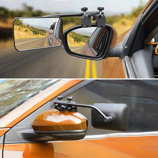 Clip-On Mirror Extenders for Towing - 360° Adjustable Side Mirror Extensions with Flat Locking Design,Tool-Free Installation compatible with RV, SUV, Trucks, Vans, Trailers (1 Pair)