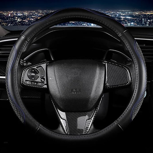 Leather Car Steering Wheel Cover 15 inch Universal Fit Microfiber Steering Wheel Cover Anti-Slip, Soft, Breathable, Full Surround Car Wheel Cover