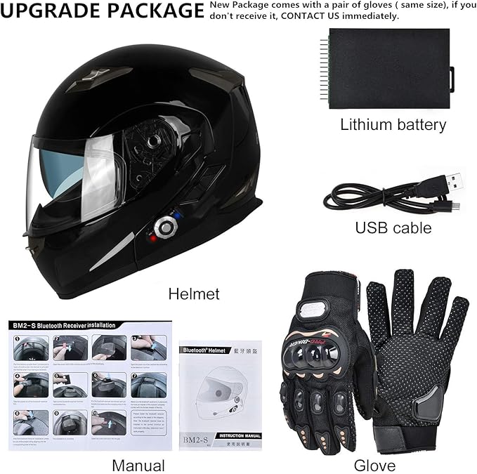 FreedConn BM2-S Bluetooth Motorcycle Helmet, Flip-Up Modular Motorbike Helmet, 500M Connectivity for 2-3 Riders, Voice Dial, Hands-Free Call, MP3, FM, DOT Certified (Medium, Gloss Black)