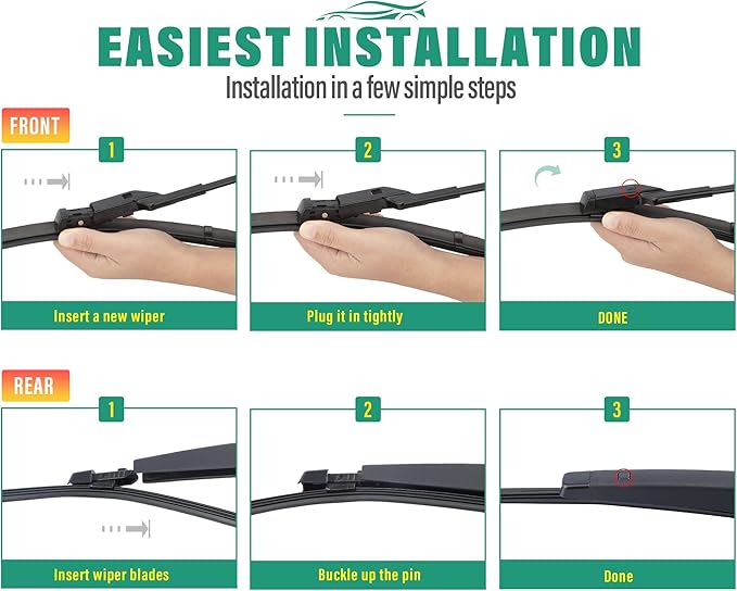 25" 22" 15" Windshield Wiper Blades Replacement for VW Volkswagen Tiguan 2018 2019 2020 2021 2022 2023 2024 2025 Premium All Weather Front Rear Wipers Set - OEM Quality (Pack of 3)