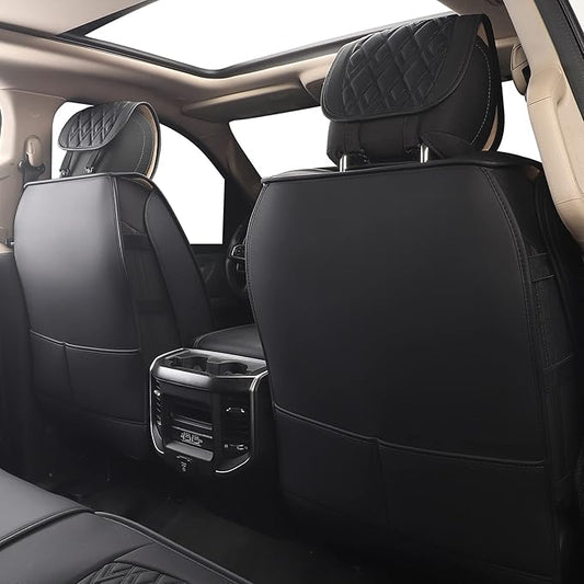 JOJOBAY Car Seat Covers for Dodge Ram Full Set,Fit Ram 2009-2023 1500/2500/3500 Pick-up Truck,Crew,Regular,Quad,Mega Cab,Waterproof Leather Seat Covers Protectors(5 PCS Full Set,Black)