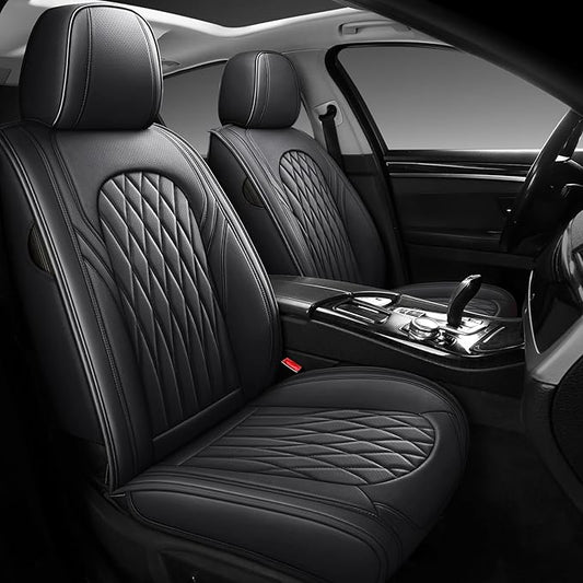 WELLDO Car Seat Covers Full Set, Leather Seat Covers for Cars, Car Seat Protector Waterproof, Non-Slip Car Interior Covers Full Set Universal Automotive Seat Covers for Most Cars SUVs, Black