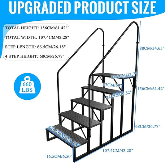 RV Stairs 5 Step Ladder, RV Steps Anti-Slip, Hot Tub Steps with Handrail, 660 lbs RV Ladder for 5th Wheel RV, Mobile Home Stairs(2 Handrails