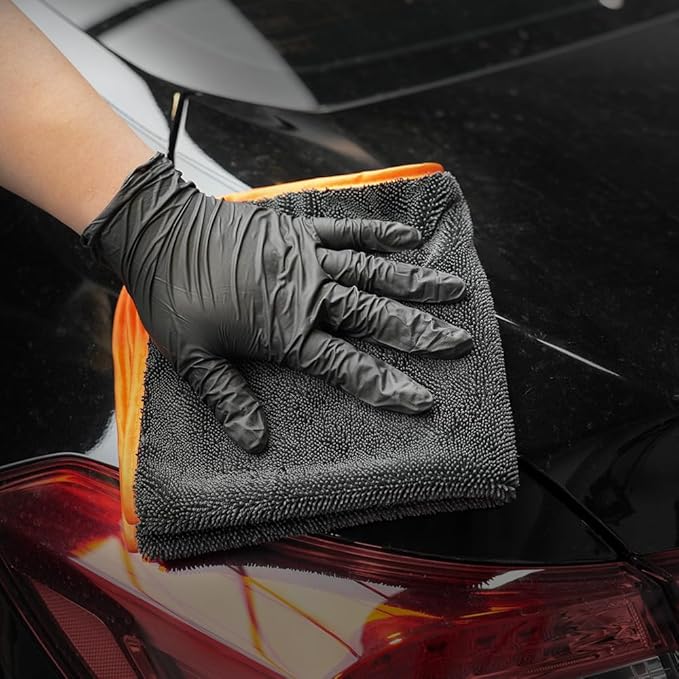 SPTA Microfiber Car Drying Towels, Cleaning Cloth Towels, Twist Pile Rapid Drying Orange Edge Car Microfiber Towels for Car Detailing, Pack of 3, 16.5 x 16.5 Inch, 600 GSM, Gray-MT040