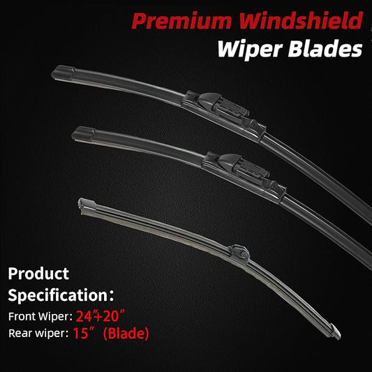 OTUAYAUTO Windshield Wiper Blades - Replacement for Audi Q5 2018 2019 2020 2021 2022 2023, Front and Rear Wipers Set, Top Lock - 24"+20"+15" (Pack of 3)