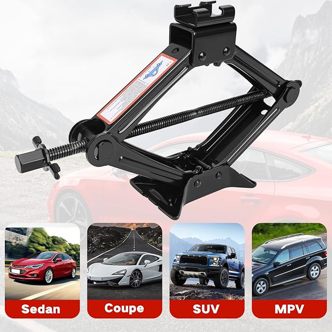 Scissor Car Jack 1.5Ton(3306lbs) Tire Changing Kit with Lug Wrench - Emergency Kit for Car, SUV, MPV