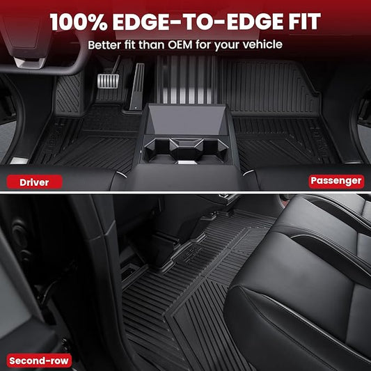 LASFIT Premium Extra Thick Floor Mats for Tesla Cybertruck 2023 2024 2025 All Weather TPE Custom Fit Pickup Interior Accessories Front Rear Car Liner 1st & 2nd Rows Set, Black