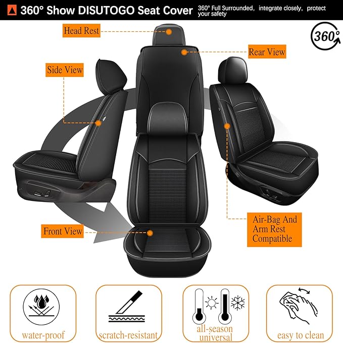 Seat Covers for Toyota Camry 2012-2023 2024 Full Set 5 Seats - Leather Ice Silk Car Seat Covers Protector Breathable (Black)