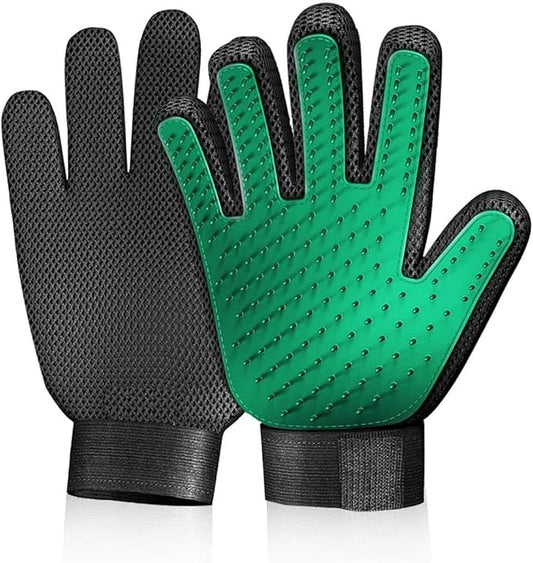 Gentle Deshedding Pet Grooming Mitt - Efficient Hair Remover Brush for Dogs, Cats, Horses with Long & Short Fur (1 Pair)