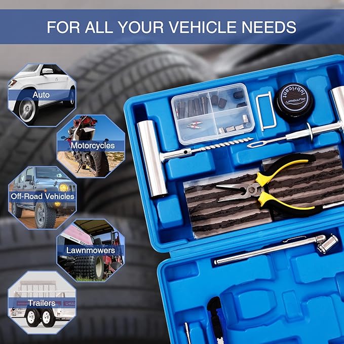 Tire Repair Kit - 68pcs Heavy Duty Tire Plug Kit, Universal Tire Repair Tools to Fix Punctures and Plug Flats Patch Kit for car Motorcycle, Truck, ARB,ATV, Tractor, RV, SUV, Trailer