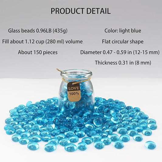 0.96LB Glass Beads Vase Filler Aquarium Gravel Decor Flat Glass Marbles Gems Pebbles Fish Tank Rocks Home Decorative Art Craft - Light Blue