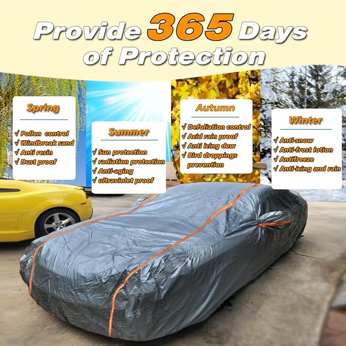 KEYOOG Universal Waterproof Heavy Weight Full Car Covers, Fit Pickup, All Weather, Outdoor Full Cover Weatherproof UV Sun Protection Snow Dust Storm Resistant with PEVA Cotton, Fit Length 198"-220"
