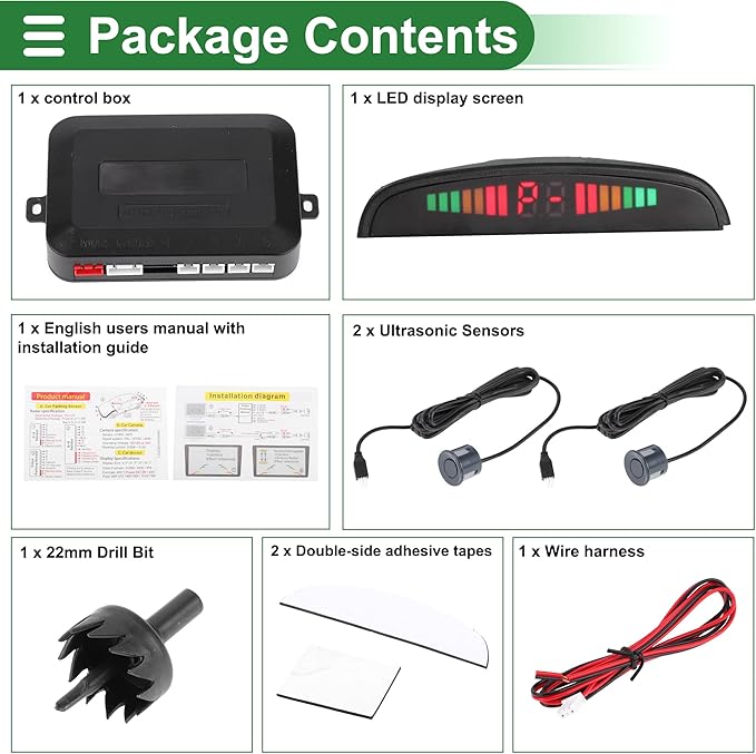 Motoforti Universal Car Auto Vehicle Reverse Backup Radar System Reverse Parking Sensors Alarm Buzzer Reminder Distance Detection Gray 2 Pcs Parking Sensors