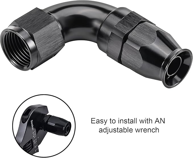 EVIL ENERGY 8AN 90 Degree PTFE One Piece Full Flow End Hose Fitting Aluminum Black