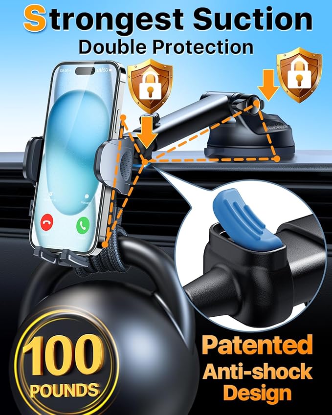 HTU 2025 Best Car Phone Holder ใUltimate 5-in-1 & Upgraded 100+LBS Strongest SuctionใใTrue Military-Grade & Safety Certใ 360ยฐ Windshield Dashboard Vent Mount Stand for iPhone Android & Truck, Purple