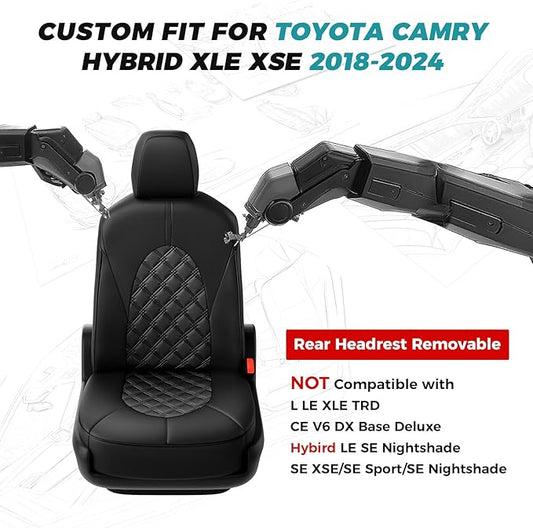 for Toyota Camry Seat Covers Hybrid XLE XSE 2018 2019 2020 2021 2022 2023 2024 - Custom Car Seat Cover Full Set, Waterproof Breathable Cushion Protector, Leather Seat Cover for Cars Black
