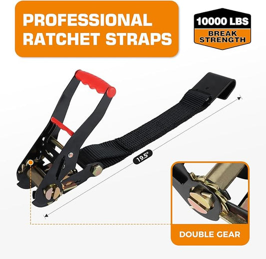 Kingfun Car Tie Down Straps for Trailers 4 Pack– Heavy Duty 2" x 120" Trailer Tire Straps with 3333 lbs Safe Working Load, Over The Wheel Strap for Car Hauler, Truck, UTV, and Utility Trailers