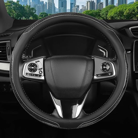 New Leather Car Steering Wheel Cover, Non-Slip Car Wheel Cover Protector Breathable Microfiber Leather Universal Fit for Most Cars(Black)