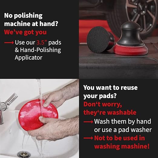 menzerna 3.5 Inch 2X Premium Polishing Pads Heavy Cut for Scratch Repair I Body Repair and Detailing Pads with Safety Edge & Velcro Attachment I Washable & Long Lasting