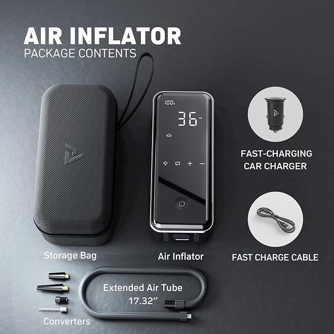 MotorX Tire Inflator Portable Air Compressor 2nd Generation, Large Tire Inflator Speed Level 30 Seconds Fast Inflation Air Pump, 15000mAh Battery Capacity, 65W 5X Fast Charging, Deluxe Package.