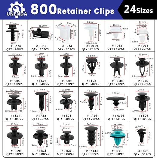 801pcs Car Push Retainer Clips with 24 Popular Push Pins for Auto Parts - Sizes - Blue Fastener Remover Tool for Toyota, GM, Ford, Honda, Acura, Chrysler